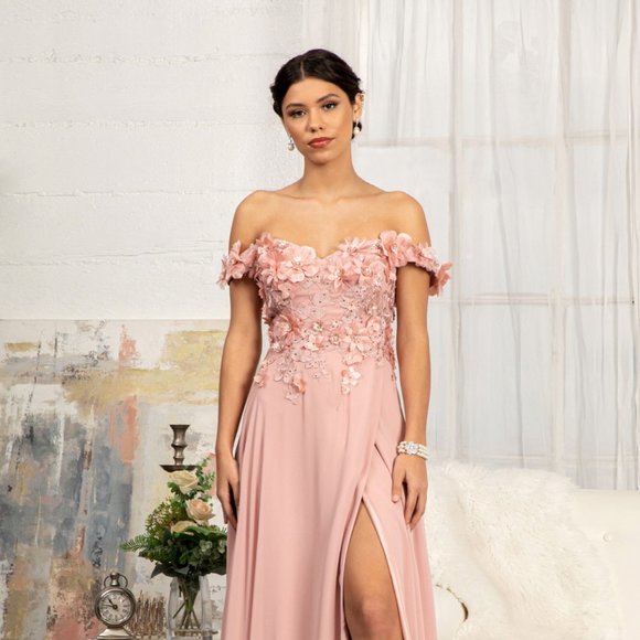 NEW CHIFFON OFF SHOULDER SLEEVELESS LONG A-LINE DRESS WITH ZIPPER BACK GL3018